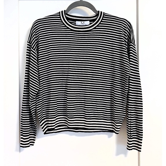 Magaschoni Black & White Striped Top minimalist delicate classic - Picture 1 of 5
